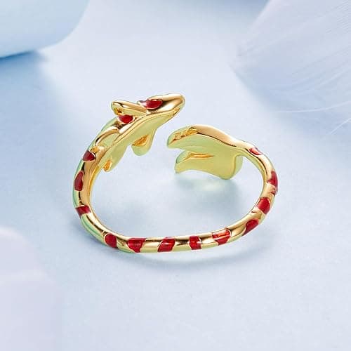 RUKYF Silver/Gold Plated Ajustable Rings for Women Dainty Koi Fish Dragon Snake Bat Open Stacking Rings Unique Trendy Jewelry for Women thumbnail 5