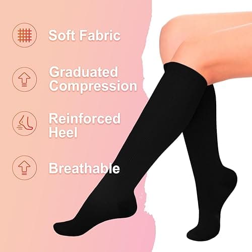 Iseasoo 4 Pairs Compression Socks for Women Circulation-Best Support for Nurses,Running,Athletic,Travel - 01-black/Grey/White/Pink - Large-X-Large thumbnail 5