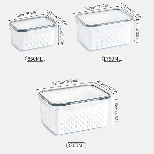 INEDRIMS 3PCS Fruit Containers for Fridge with Removable Filter, Berry Airtight Produce Storage Containers to Keep Fruit and Vegetables Fresh, BPA-Free Dishwasher Safe Food Containers (Blue) thumbnail 2