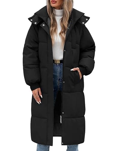 Uikue Women's Long Puffer Coat - Warm Winter Quilted Jacket Full Length Zip Up Down Coat Thickened Puffy Parka with Hood thumbnail 9