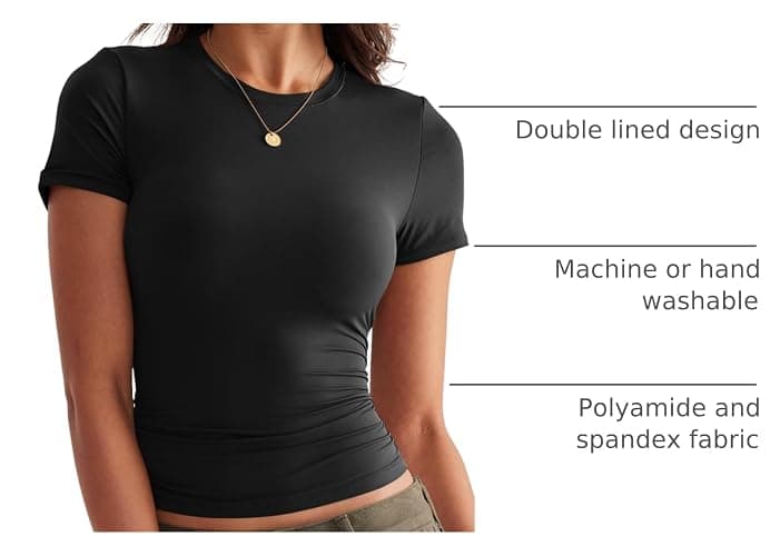 Womens Double Lined Tops Crewneck Short Sleeve Tees Basic Slim Fit T Shirts Y2K Summer Clothes 2025 thumbnail 4