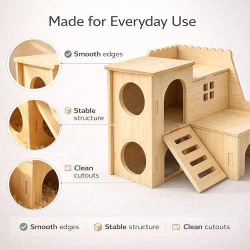 Tiny Hamster Maze Wood House Fun Slide House Double-Decker Hut for Dwarf Gerbil Mouse Mice Rat Small Animals(Only for Small Hamster) thumbnail 2