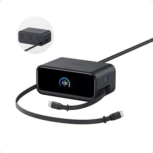 Anker Nano Charging Station, 7-in-1 USB-C Power Strip for iPhone 16/17, 2.3 ft Anker InstaCord Retractable Cable, 3 USB-C, 1 USB-A, 3 AC, 100W Fast Charging Desktop Accessory for MacBook, Home, Office - Image 1