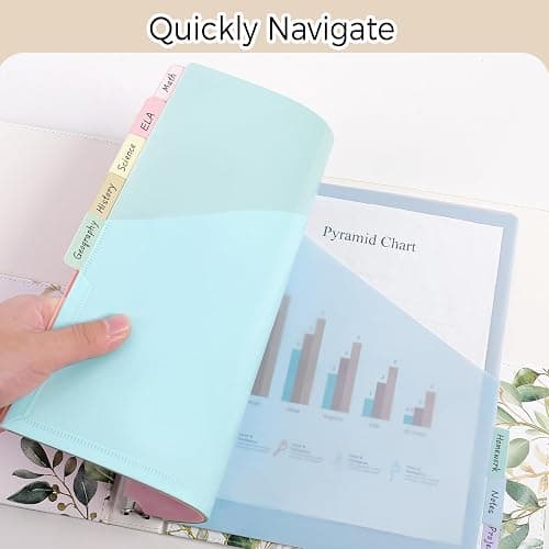SKYDUE Pastel Binder Dividers with Pockets – 8-Tab Durable Plastic Dividers for 3-Ring Binder, Single Pocket File Organizers with Matching Label Stickers thumbnail 6