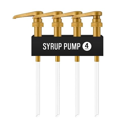 Syrup Pump for Coffee Syrup Bottles – 4-Pack Dispenser Pumps Fits 750ml / 25.4 oz Flavoring Syrup Bottles – Compatible with Torani & More – Gold Coffee Syrup Dispenser Pump for Home & Cafe Use. - Image 1