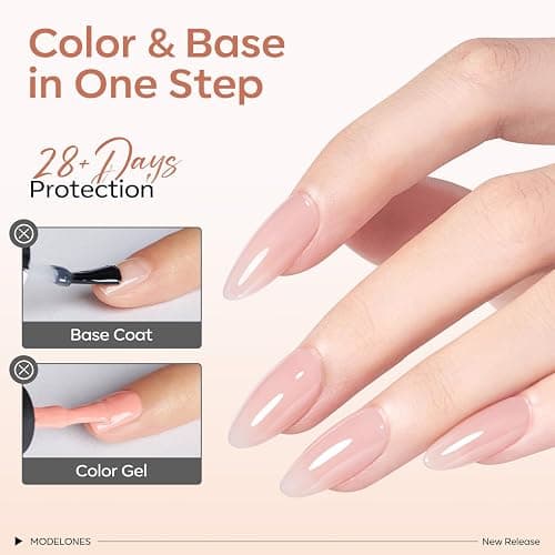 modelones Rubber Base Builder Nail Gel Polish, 6 French Tip Base Color Nude White Baby Milky Pink Strengthener Apex Building Extension Protect Weak Nails Long Last U V Manicure Gift for Women thumbnail 4