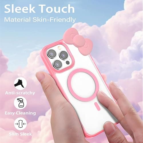 DLIIDCA Cute Cartoon 3D Bowknot Design Compatible for iPhone 15 Pro Case, Kawaii Fun Design Transparent Magnetic Shockproof Protective case for Boys and Girls for iPhone 15 Pro 6.1" 2023 (Pink) - for iPhone 15 Pro(6.1inch) - Pink thumbnail 2