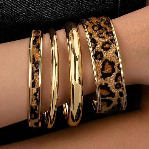 NOVYRA Leopard Bangle Bracelets for Women Layered Cheetah Print Cuff Statement Bracelets Trendy Cheetah Jewelry Accessories For Women thumbnail 4