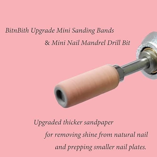 BITNBITH 100pcs Small Nail Sanding Bands, 3.1mm Mini Nail Sanding Mandrel Bits 240 Grit Extreme Fine Nail Drill Bits for Nail File Acrylic Nails Gel Manicure Pedicure Nail Prep Salon Supplies,Pink thumbnail 2