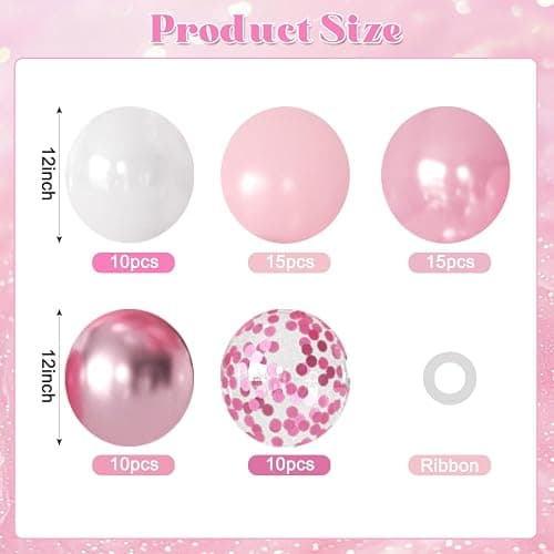 JOYFLOAT Pink Balloons for Wedding Bridal Shower Baby Shower Decorations | 60Pcs 12Inch Pink and White Balloons Include Macaron Pastel Metallic Pink White Confetti Balloons, Birthday Party Decorations thumbnail 3