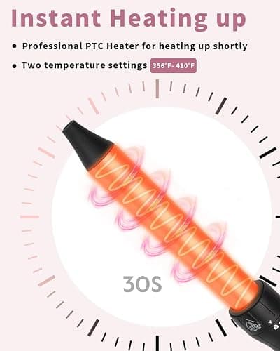 6 in 1 Wand Curling Iron Set, 3 Barrel Curling Wand Set with Thermal Brush (1.5") and 5 Interchangeable Ceramic Hair Wand Curler (0.35"-1.25"), Home Travel Multi Curl, 2 Temp 30S Instant Heat Up thumbnail 6