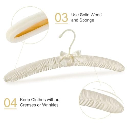 Topia Hanger Padded Hangers for Women Clothing,17-inch Satin Hangers 10 Pack Thick Foam Padded No Shoulder Bump for Sweaters, Coat, Blouses, Dresses-Ivory,CT18I-10 thumbnail 5