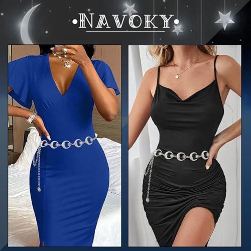 Navoky Celestial Moon Chain Belt for Women, Sun and Moon Star Waist Chain Body Jewelry, Whimsigoth Witchy Accessories for Dresses, Adjustable Metal Link Belly Chain for Renaissance Faire Fairy Grunge thumbnail 2