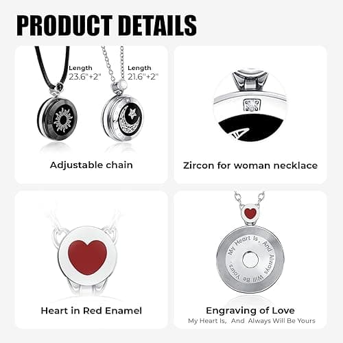 TOTWOO Long Distance Touch Necklace| Vibration & Light Up Smart Necklace for Long Distance Relationship Gifts (Black Rose Gold) Couples Necklace with Natural Agate Gift for Her and Him - Black&Silver thumbnail 5