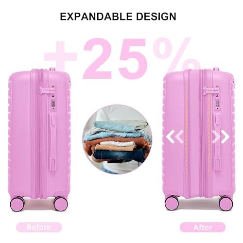 LARVENDER Luggage Sets 3 Piece, Expandable Hardside PP Carry On Luggage Suitcase with 360° Spinner Wheels TSA Lock Suitcase Set for Women Men, Neon Pink thumbnail 3
