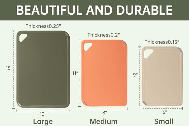 THETCHRY Plastic Cutting Board Set, Cutting Boards for Kitchen BPA Free | Large-Small Chopping Boards Set of 3 Non-Slip for Cooking Camping Dishwasher Safe, Reversible, with Grip Handle, Orange Green thumbnail 3