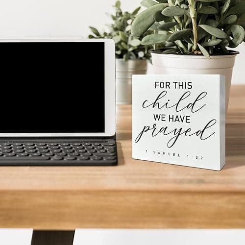 Nursery Desk Wooden Box Sign Decor, for This Child We Have Prayed, Nursery Scripture Decor Newborn Baby Kid Children Room Desk Bible Verse Religious Decoration Baby Shower Baptism Christian Gifts thumbnail 4