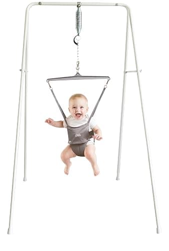 Jolly Jumper CLASSIC (Grey) with Stand - ORIGINAL Baby Jumper, Indoor and Outdoor Exercise Saddle Seat, Adjustable Height, for Infants up to 28lbs - Image 1