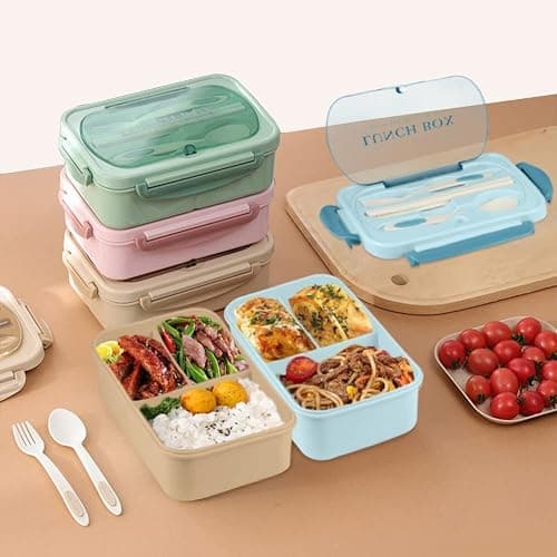 WILDAURORA Bento Box for Adult, 1200 ML Lunch Containers for Adults, LeakProof Lunch Box with Utensils, BPA Free, 3 Compartment Bento Box Microwave Safe - Pink thumbnail 2