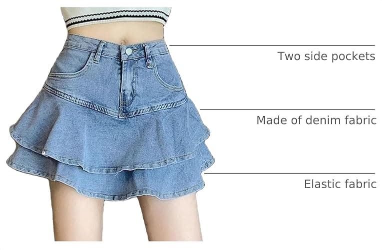 SMIUPIN Women's Casual Denim Mini Skirt Ruffled Slim A-line Pleated Jean Short Skirt thumbnail 4