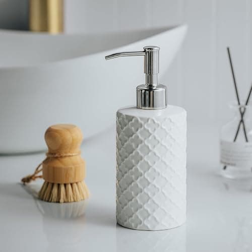 Ceramic Soap Dispenser with Pump, Hand and Liquid Soap Dispenser Rust Proof, for Bathroom and Kitchen, White thumbnail 2
