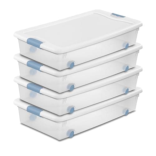 Sterilite 4-Pack 56 Quart Wheeled Latching Box, Underbed Clear Plastic Storage Organizer - Under Bed Rolling Container Bin with Lid and Wheels for Home or Dorm Bedrooms and Closets - Image 1