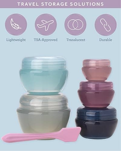 Bliss Travel Containers - 5 Pack Leak Proof Tapered Jar Set with Lid and Spatula - Small Travel Containers for Creams, Lotions, Vitamins, and Small Jewelry, Multi thumbnail 3