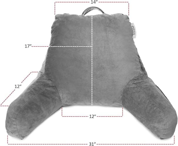 Nestl Reading Pillow Standard Bed Pillow, Back Pillow for Sitting in Bed Shredded Memory Foam Chair Pillow, Reading & Bed Rest Pillows Grey Back Pillow for Bed, Bed Chair Arm Pillow with Pockets - Standard - 07 - Dark Grey thumbnail 9
