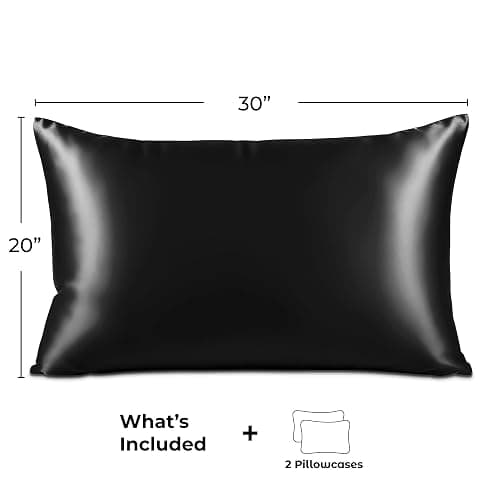 Pure Bedding Satin Pillowcase 2 Pack - Queen Size (20"x30", Black) - Silky Pillow Cases for Hair and Skin - Satin Pillow Covers with Envelope Closure - Extra Soft Premium Microfiber thumbnail 2