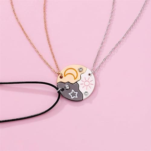 3pcs Friendship Moon Sun Star Puzzle Matching Necklace Set Gold Silver Plated Cute Crescent Round Circle Geometric Best Friend BFF Pendant Necklace for 3 Women Sisters Daughter Birthday Jewelry Gifts thumbnail 4