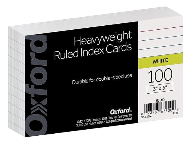 Oxford Heavyweight Ruled Index Cards, 3" x 5", White, 100 Per Pack (63500) - Image 1