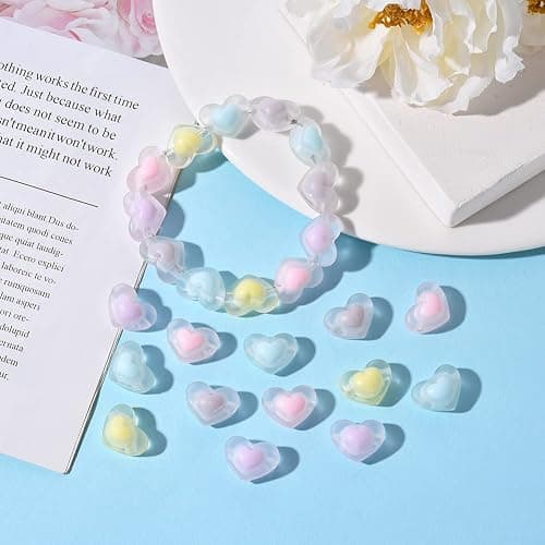 PH PandaHall 50pcs Acrylic Heart Beads 5 Macaron Color Heart Beads Assorted Spacer Beads 17x13mm Kawaii Loose Beads Crystal Beads for DIY Phone Charm Beaded Projects DIY Jewelry Making thumbnail 6