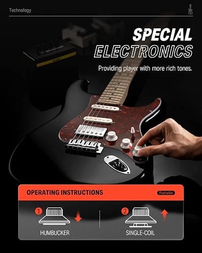 Donner DST-152B Electric Guitar Starter to Intermediate Kit, HSS Coil Split | Amp with Headphone Jack for Silent Practice, 39 Inch Complete Guitarra Electrica Bundle with Online Lesson, Black thumbnail 6