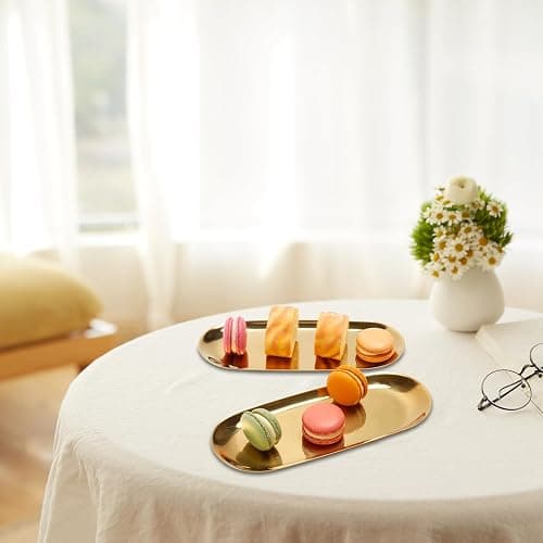 Stainless Steel Towel/ Dish Plate, Tea/ Fruit Storage Trays Cosmetics Jewelry Organizer, Gold, Oval thumbnail 7