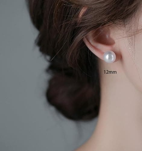 12 Pairs Pearl Stud Earrings for Women & Men, Hypoallergenic Stainless Steel 4 Sizes (6mm-12mm), Classic Round Pearl Earrings Set for Daily Wear thumbnail 5