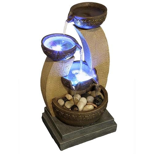 11" H Golden Tiered Bowl Fountain with Color Changing LED Lights with Adapter Brown thumbnail 3