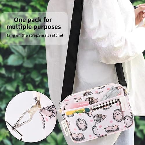 E-WEICHEN Multiple Pockets Portfolio Organizer with Zippered, Makeup Bag Travel Essentials for Women, Simple Waterproof Stationery Pencil Pouch Bag for Journal Office Art Supplies.Pink Hedgehog thumbnail 6