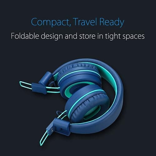 noot products K11 Kids Headphones with Wired Cord 3.5mm Jack Navy/Teal | 5ft Long Cord, Tangle Free, Foldable, Plug in On-Ear Headset for School, Classroom, Boys, Girls, Toddler Laptop Travel Tablet thumbnail 4