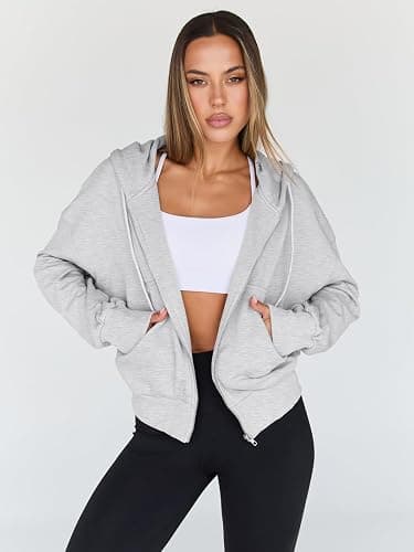 Trendy Queen Hoodies for Women Full Zip Up Cropped Sweatshirts Jackets Casual Comfy Gym Tops Fall Outfits Winter Clothes 2025 thumbnail 2