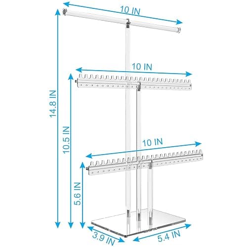lengnoyp Premium Jewelry Stand, Earring Holder, Necklace Holder Stand, Clear 3-Tier Acrylic Large Storage Jewelry Organizer Stand & Bracelet/Bangles Stand, 48 Earring Holes Display Stands thumbnail 3