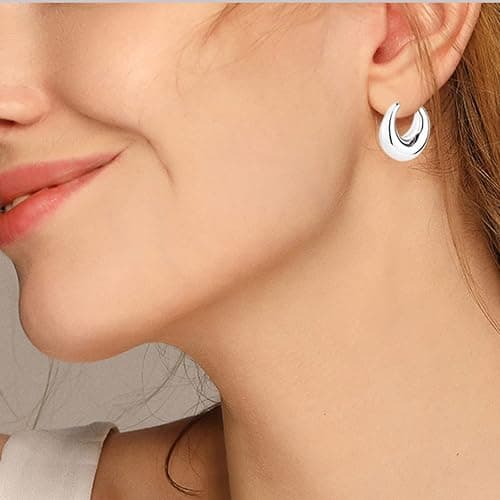 6 Pairs 14K Gold Plated Hoop Earrings for Women Lightweight Chunky Hoop Earrings Multipack Hypoallergenic, Thick Open Twisted Huggie Hoops Earring Set Jewelry for Gifts. thumbnail 2