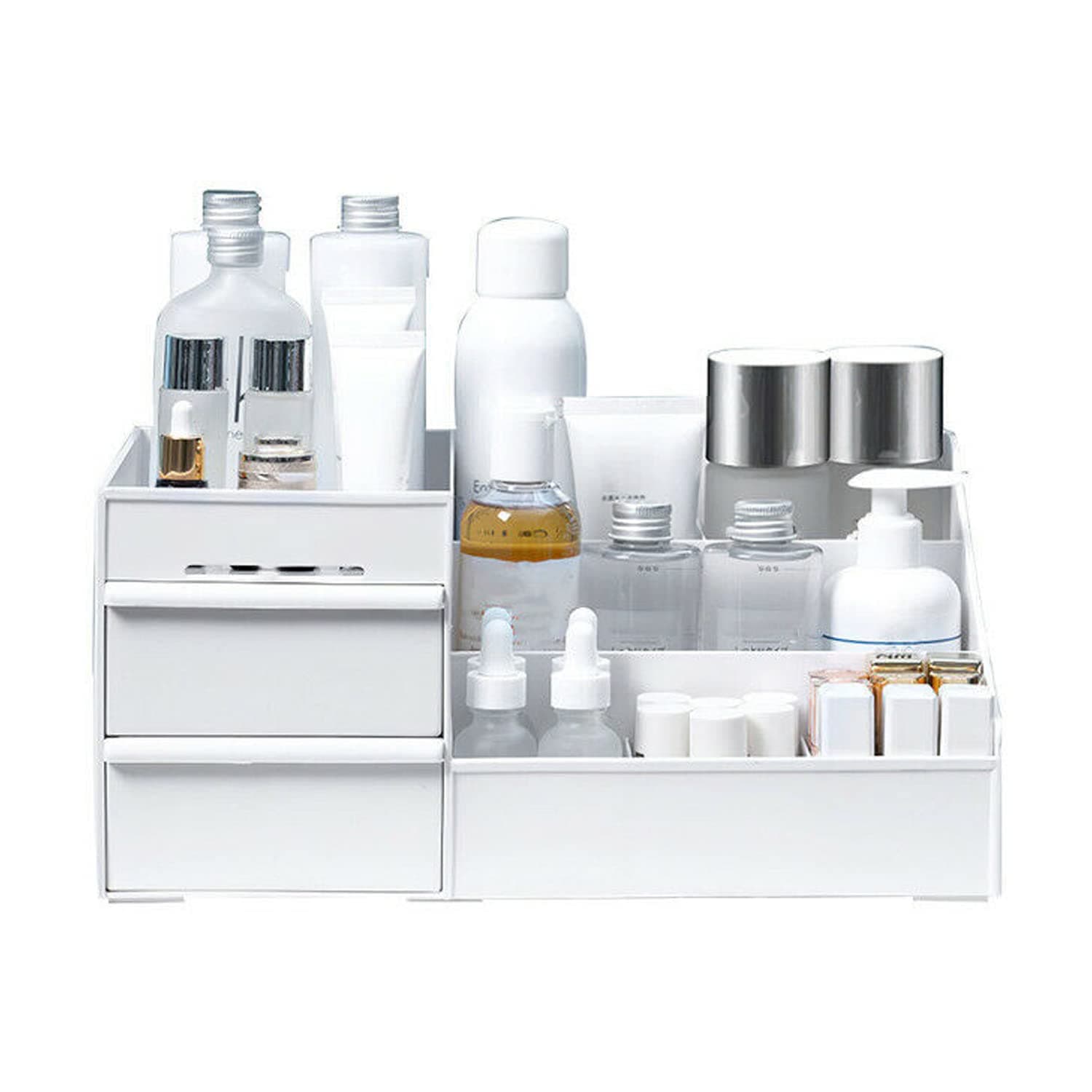 Yotsuba Clarity Cosmetic Organizer with 2 Drawers - Clear Makeup Organizer & Skincare Organizer for Bathroom & Desktop, Multifunctional Jewelry and Cosmetic Organizer Cabinet, White thumbnail 5