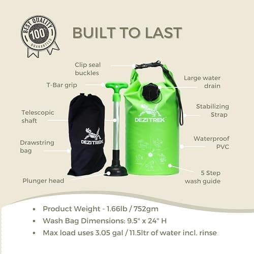 Dezitrek One Hand Wash Bag and Plunger Set - Off Grid Washing Machine Non Electric for Camping Travel | Eco Friendly Portable Manual Clothes thumbnail 4