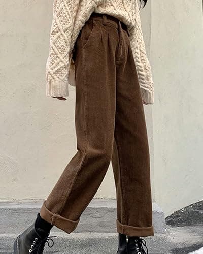 Women's Vintage High Waisted Straight Leg Corduroy Pants Trouser thumbnail 2