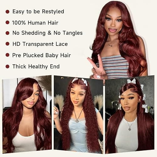 KEKEYY 28 Inch Reddish Brown Lace Front Wigs Human Hair Pre Plucked 200% Density Body Wave Lace Frontal Wig Human Hair 13x4 HD Lace Brown Wig thumbnail 3