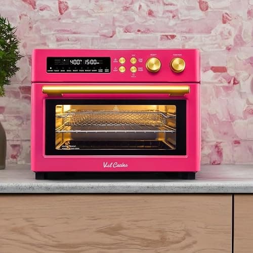 VAL CUCINA Limited Edition Happy Pink Infrared Heating Air Fryer Toaster Oven, Extra Large Countertop Convection Oven 10-in-1 Combo, 6-Slice Toast, Enamel Baking Pan Easy Clean with Recipe Book thumbnail 2