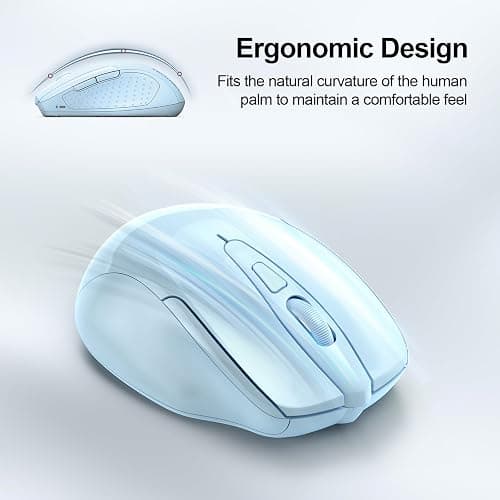 TECKNET Wireless Mouse (2.4G & BT5.0/3.0) Silent 4800 DPI Computer USB A & Bluetooth Mouse 6 Buttons, Wide Compatibility - Lightblue thumbnail 9