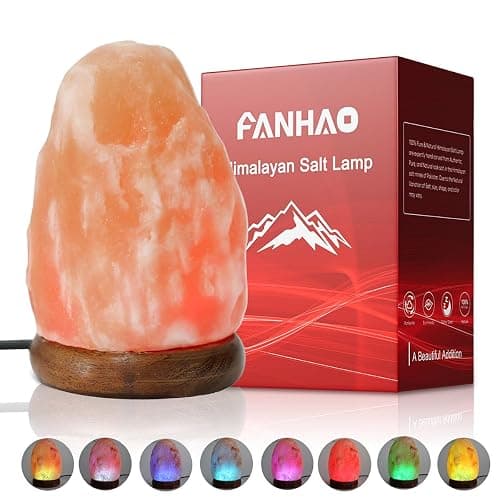 FANHAO USB Himalayan Salt Lamp with 8 Colors Changing, Natural Crystal Salt Rock Lamp Table Lamps for Gifts, Home Décor - Hand Carved, LED Bulb and Real Rubber Wood Base - Image 1
