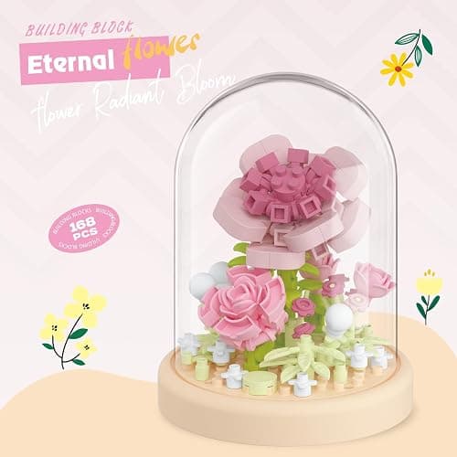 Sacblirr China Rose Secret Mini Flower Building Blocks Toy with Dust Cover | Dust cover set creative assembly bonsai tree. Elegant botanical arrangement micro blocks model for home decor bricks thumbnail 4