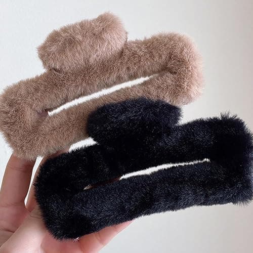 Ahoney 5 Inch Fuzzy Hair Claw Clip for Women Soft Fluffy Cute Hair Clips for Thick Hair, Strong Hold Non-slip Banana Jumbo Jaw Clips (Neutral) thumbnail 7